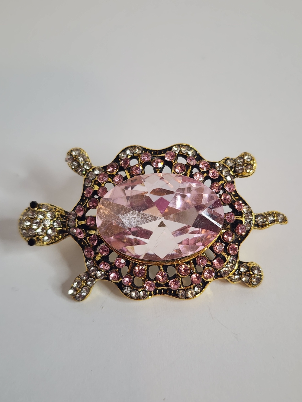 Pink Crystal Turtle Brooch.  NWOT. 2" X 1.25"
